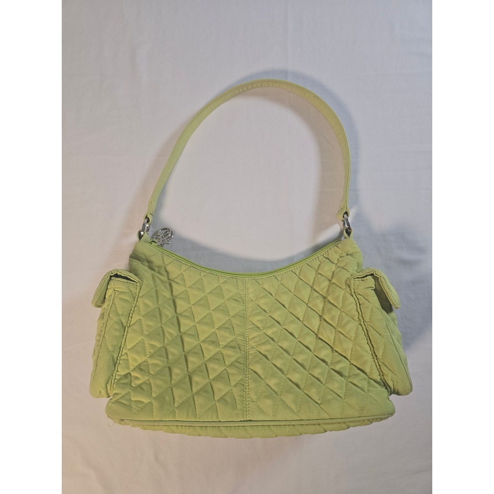 Vera Bradley Lime Green Quilted Microfiber Shoulder Bag Side Pockets Baguette